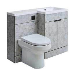 Homestylestore1105mm Concrete Grey Right Hand Bathroom Combination Vanity Toilet Wc Unit And Black Finger Pull Handles - thumbnail 1