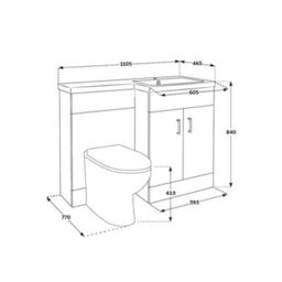 Homestylestore1105mm Concrete Grey Right Hand Bathroom Combination Vanity Toilet Wc Unit And Black Finger Pull Handles - thumbnail 5
