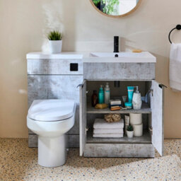 Homestylestore1105mm Concrete Grey Right Hand Bathroom Combination Vanity Toilet Wc Unit And Black Finger Pull Handles - thumbnail 3