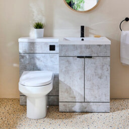 Homestylestore1105mm Concrete Grey Right Hand Bathroom Combination Vanity Toilet Wc Unit And Black Finger Pull Handles - thumbnail 2