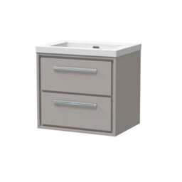 Balterley Longnor Modern Bathroom 2 Soft Close Drawer Wall Hung Vanity Unit Fireclay Basin, Pebble Grey, 600mm - thumbnail 1