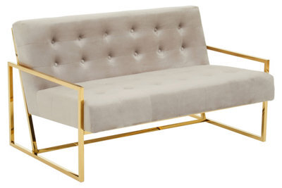 Orsina 2 Seat Mink Velvet Sofa, Button Tufting Sofa, Foam Padded Velvet Upholstery Sofa, Metal Frame Lounge Sofa - image 1