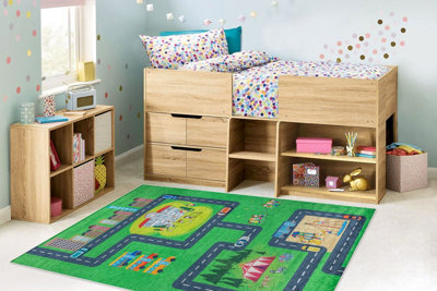 RugsX Bambino 2660 Washing Carpet City, Streets For Children Anti-Slip - Green Grey 140X200 Cm - image 1