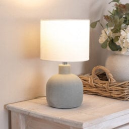 Valuelights Chelsea Natural Linen Shade Sandblast Grey Ceramic Table Lamp With Led Bulb - thumbnail 1