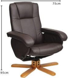 Evre Faux Leather Armchair With Foot Stool & Reclining Functions Swivel Padded - Brown, Living Room Armchairs Or Reading Chair - thumbnail 5