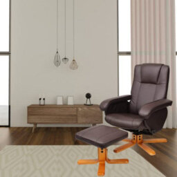 Evre Faux Leather Armchair With Foot Stool & Reclining Functions Swivel Padded - Brown, Living Room Armchairs Or Reading Chair - thumbnail 7