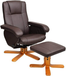 Evre Faux Leather Armchair With Foot Stool & Reclining Functions Swivel Padded - Brown, Living Room Armchairs Or Reading Chair - thumbnail 2
