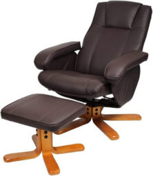 Evre Faux Leather Armchair With Foot Stool & Reclining Functions Swivel Padded - Brown, Living Room Armchairs Or Reading Chair - thumbnail 3