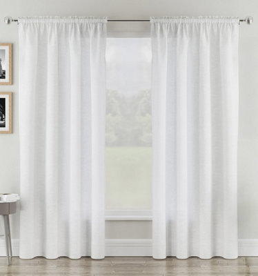 "Tyrone Textiles Rhodes White Linen-Look Sheer Voile Panels - Pair 140 X 137Cm (55X54"")" - image 1
