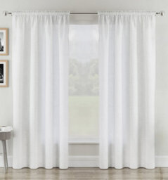"Tyrone Textiles Rhodes White Linen-Look Sheer Voile Panels - Pair 140 X 137Cm (55X54"")" - thumbnail 1