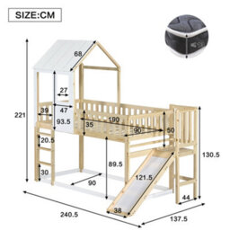 Btm High Sleeper Bed 3Ft Single 90X190Cm Wooden Bed With Slide Roof Windows Under Bed Storage Pine Mdf Plywood White Wood - thumbnail 9