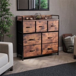 Rustic Brown-Fabric Chest Of Drawers 7 Drawer Dresser Bedroom Storage Cabinet Organizer Unit - thumbnail 4