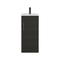 Royal Bathrooms Turin 400mm Floor Standing Vanity Unit & Basin 1 Door Charcoal Oak With Matt Black Handle - thumbnail 5