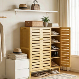 Fativo Bamboo Shoe Storage Cabinet, 5-Tier Shelves With Louvered Doors, H103Cmx W35X L90.5 , Holds Up To 20 Pairs - thumbnail 9