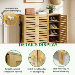 Fativo Bamboo Shoe Storage Cabinet, 5-Tier Shelves With Louvered Doors, H103Cmx W35X L90.5 , Holds Up To 20 Pairs - thumbnail 3