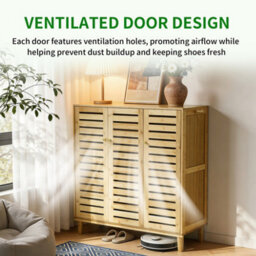 Fativo Bamboo Shoe Storage Cabinet, 5-Tier Shelves With Louvered Doors, H103Cmx W35X L90.5 , Holds Up To 20 Pairs - thumbnail 7