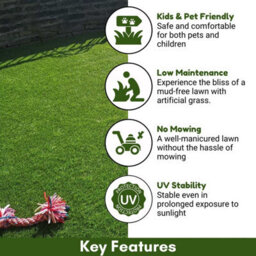"London 45mm Artificial Grass, Extra Premium Pet-Friendly Outdoor Artificial Grass, 10 Years Warranty-4M(13'1"") X 4M(13'1"")-16M²" - thumbnail 2