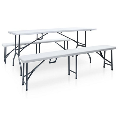 Berkfield Folding Garden Table With 2 Benches 180 Cm Steel And Hdpe White - image 1