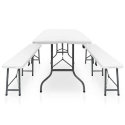 Berkfield Folding Garden Table With 2 Benches 180 Cm Steel And Hdpe White - thumbnail 3