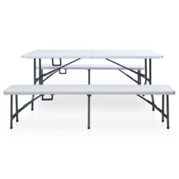Berkfield Folding Garden Table With 2 Benches 180 Cm Steel And Hdpe White - thumbnail 2