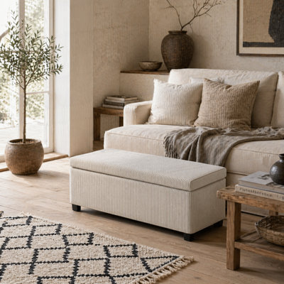 Wyld Haus Toha Beige Corduroy Storage Ottoman Bench With Removable Padded Lid, L112 X D42 X H40Cm - image 1