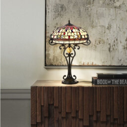 Belofay 16 Inches Dragonfly Tiffany Table Lamps, Stained Glass Handmade Tiffany Vintage Bedside Table Lamps 30 Inches Height - thumbnail 4