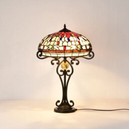 Belofay 16 Inches Dragonfly Tiffany Table Lamps, Stained Glass Handmade Tiffany Vintage Bedside Table Lamps 30 Inches Height - thumbnail 3