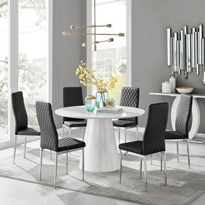 Furniturebox Uk Palma White High Gloss Round Dining Table & 6 Black Milan Chrome Leg Chairs - image 1