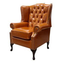 Chesterfield High Back Wing Chair Newcastle Spice Tan Leather In Mallory Style - thumbnail 3