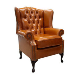 Chesterfield High Back Wing Chair Newcastle Spice Tan Leather In Mallory Style - thumbnail 1