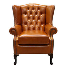Chesterfield High Back Wing Chair Newcastle Spice Tan Leather In Mallory Style - thumbnail 2