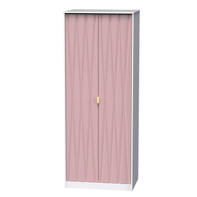 Pesaro Ready Assembled Modern Matt Pink & White Tall Double Wardrobe (H)1970mm (W)740mm (D)530mm - image 1
