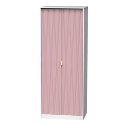 Pesaro Ready Assembled Modern Matt Pink & White Tall Double Wardrobe (H)1970mm (W)740mm (D)530mm - thumbnail 1