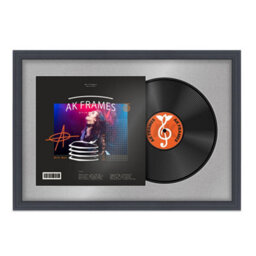 "AK Frames 25X17"" Dark Grey Step Vinyl Record Frame With Silver Mount For 12 Inch Lp Cover & Disc - Overlapped Design"