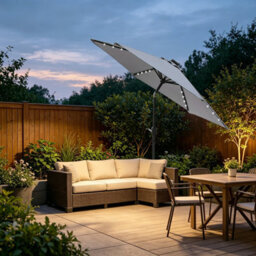 VRUC Garden Parasol Outdoor Patio Umbrella With Solar Led Lights And Crank Tilt 2.5M Grey - thumbnail 1