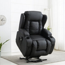 More4Homes Caesar Dual Motor Electric Rise Recliner Bonded Leather Armchair Electric Lift Riser Chair (Black)