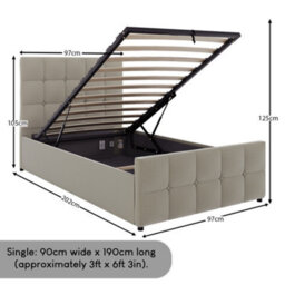 Lassic Vida Designs Valentina 3Ft Single Ottoman Bed With Gas Lift Storage, Upholstered Fabric & Padded Headboard, 97 Cm, Beige Linen - thumbnail 3