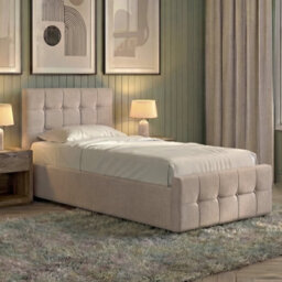 Lassic Vida Designs Valentina 3Ft Single Ottoman Bed With Gas Lift Storage, Upholstered Fabric & Padded Headboard, 97 Cm, Beige Linen - thumbnail 2