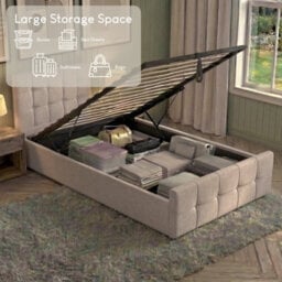 Lassic Vida Designs Valentina 3Ft Single Ottoman Bed With Gas Lift Storage, Upholstered Fabric & Padded Headboard, 97 Cm, Beige Linen - thumbnail 5