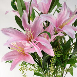 Leaf Artificial 100Cm Pink Lily Flower Arrangement Glass Vase - thumbnail 3