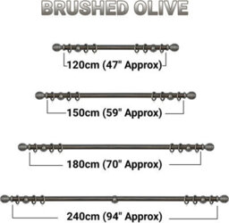 A.unique Home Ribbed Wooden Curtain Pole With Rings And Fittings - 35mm - 150Cm - Brushed Olive - thumbnail 4