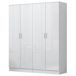 Reflect 2X 2 Door Plain Wardrobe Bundle - White Gloss & Matt White - Rails & Shelves - H: 180Cm X W: 152Cm - Modern Sleek Design - thumbnail 5