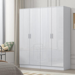 Reflect 2X 2 Door Plain Wardrobe Bundle - White Gloss & Matt White - Rails & Shelves - H: 180Cm X W: 152Cm - Modern Sleek Design
