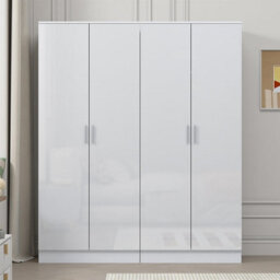 Reflect 2X 2 Door Plain Wardrobe Bundle - White Gloss & Matt White - Rails & Shelves - H: 180Cm X W: 152Cm - Modern Sleek Design - thumbnail 3