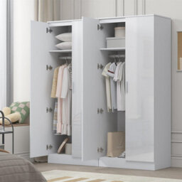 Reflect 2X 2 Door Plain Wardrobe Bundle - White Gloss & Matt White - Rails & Shelves - H: 180Cm X W: 152Cm - Modern Sleek Design - thumbnail 2