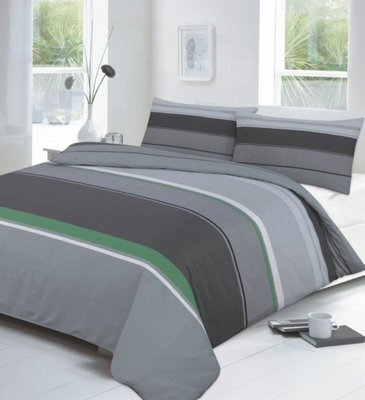 Homespace Direct Ltd Carter Green Striped Duvet Cover Set Modern Bedding - image 1