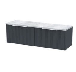 Balterley Tixall Fluted 2 Drawer Wall Hung Vanity Unit With Laminate Worktop, Dark Grey, 1200mm - thumbnail 1