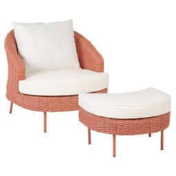 Beliani Garden Armchair With Ottoman Arcille Pe Rattan Peach Pink - thumbnail 1