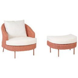 Beliani Garden Armchair With Ottoman Arcille Pe Rattan Peach Pink - thumbnail 4