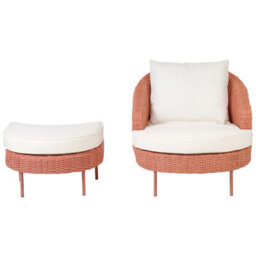 Beliani Garden Armchair With Ottoman Arcille Pe Rattan Peach Pink - thumbnail 5